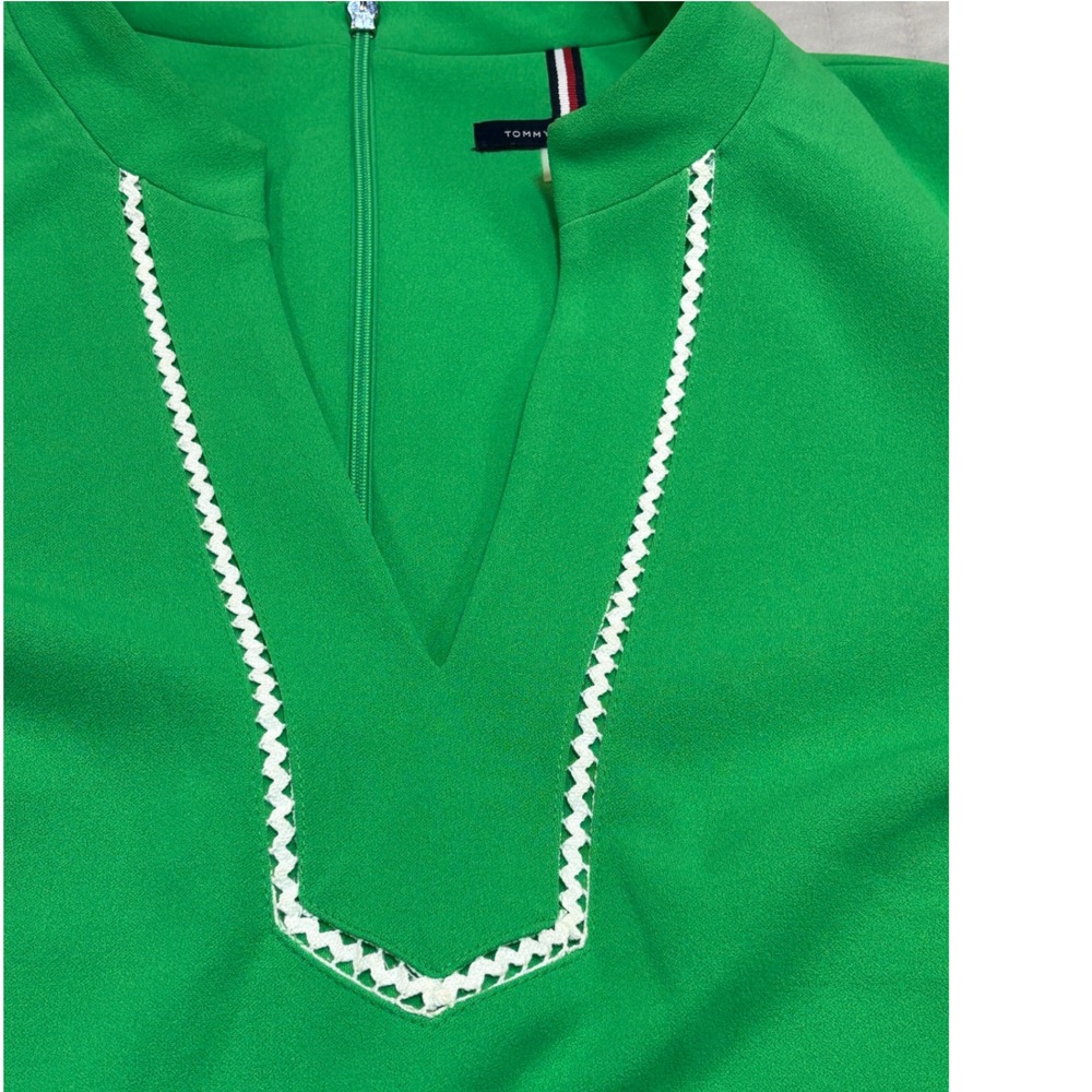Tommy Hilfiger Womens Green Rickrack Trim VNeck Short Sleeve Shift Dress Size 12 - Picture 6 of 10